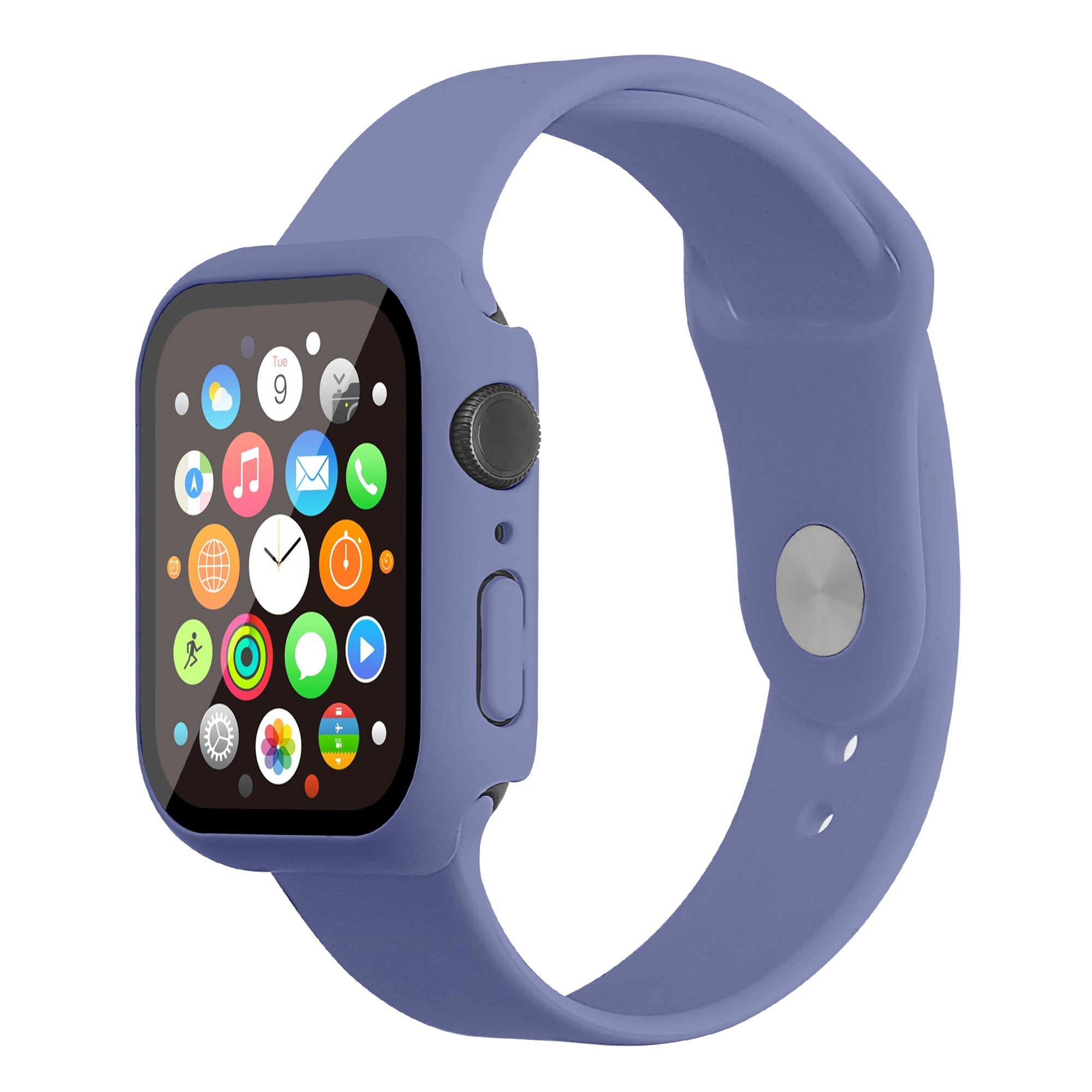 For Apple Watch Series 7 45mm Soft Silicone Watch Band+Hard PC Watch Cover with Tempered Glass Film Size M L For Apple Watch Series 7 45mm Soft Silicone Watch Band+Hard PC Watch Cover with Tempered Glass Film Size M L